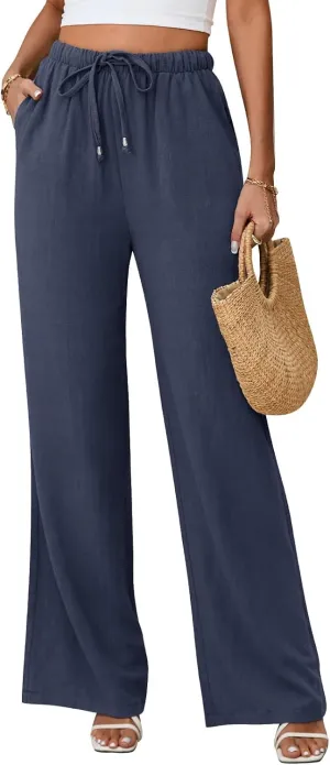 Linen Pants for Women Flowy Palazzo Pants Boho High Waist Wide Leg Trousers Summer Beach Vacation Outfits 2025