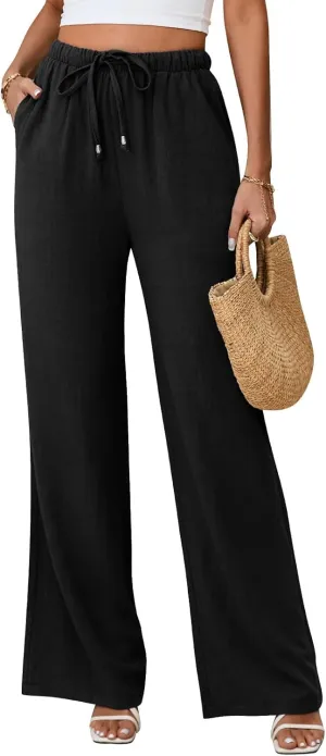 Linen Pants for Women Flowy Palazzo Pants Boho High Waist Wide Leg Trousers Summer Beach Vacation Outfits 2025