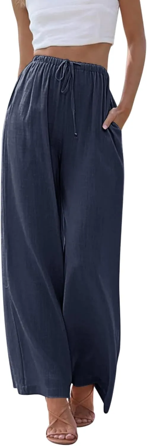 Linen Pants for Women Flowy Palazzo Pants Boho High Waist Wide Leg Trousers Summer Beach Vacation Outfits 2025