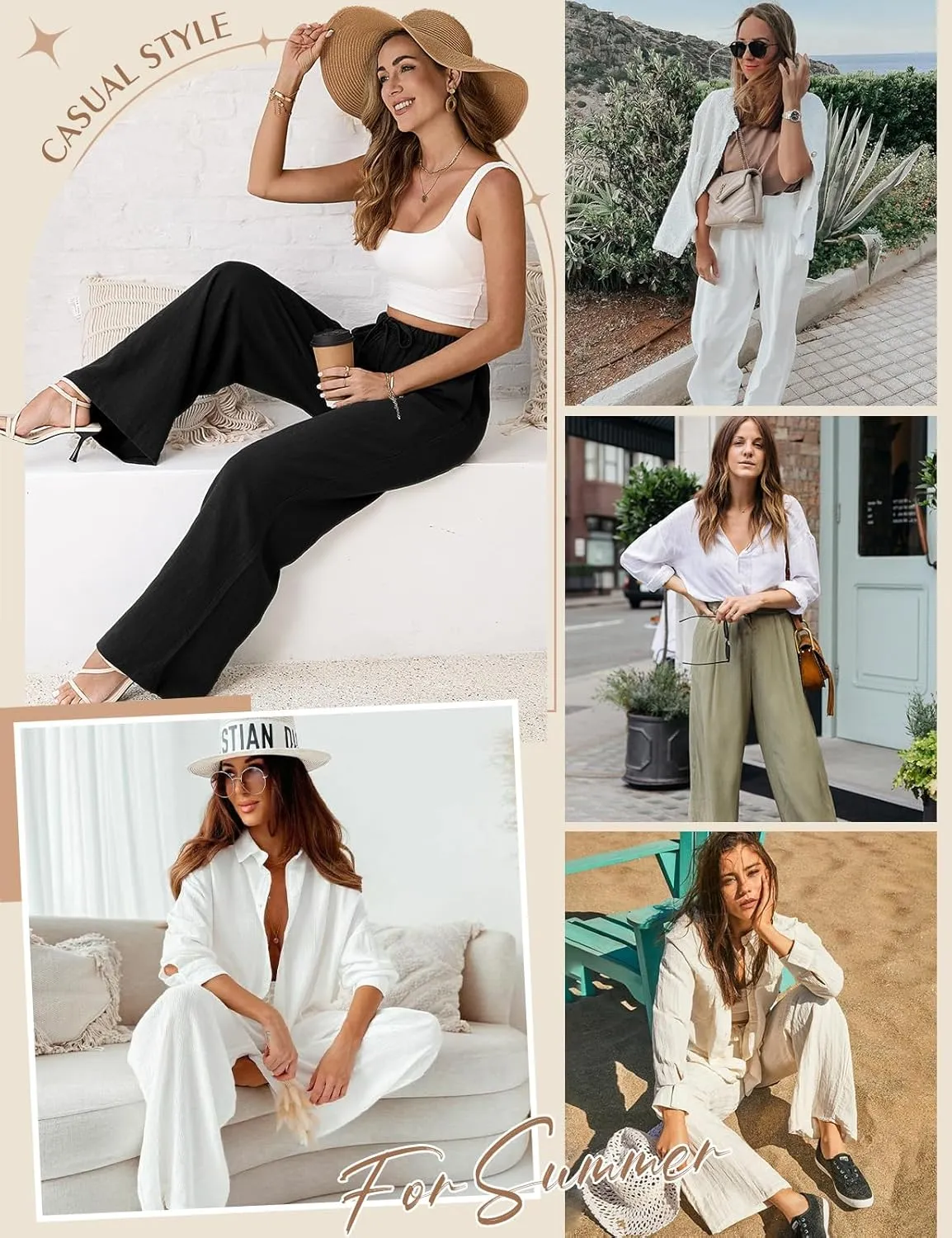 Linen Pants for Women Flowy Palazzo Pants Boho High Waist Wide Leg Trousers Summer Beach Vacation Outfits 2025