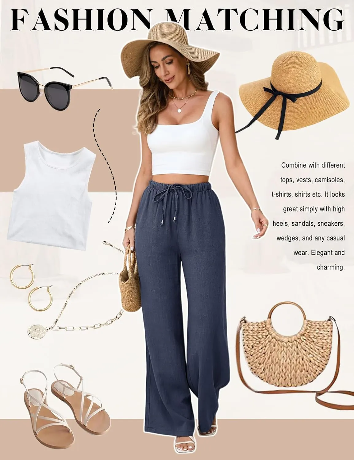 Linen Pants for Women Flowy Palazzo Pants Boho High Waist Wide Leg Trousers Summer Beach Vacation Outfits 2025