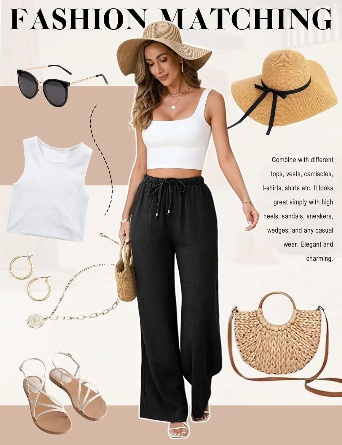 Linen Pants for Women Flowy Palazzo Pants Boho High Waist Wide Leg Trousers Summer Beach Vacation Outfits 2025