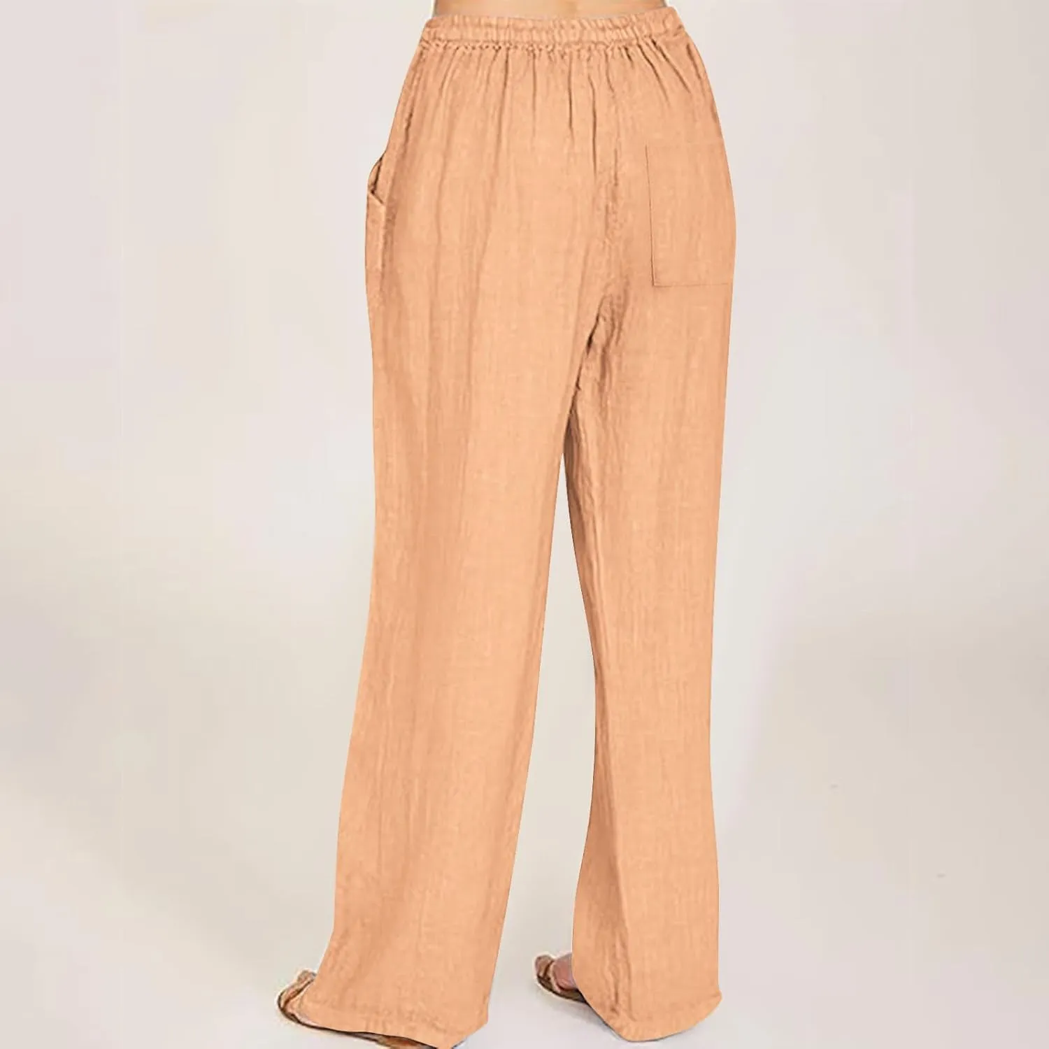 Linen Pants Women High Waisted Drawstring Palazzo Pants 2025 Flowy Wide Leg Trouser with Pockets Beach Vacation Clothes