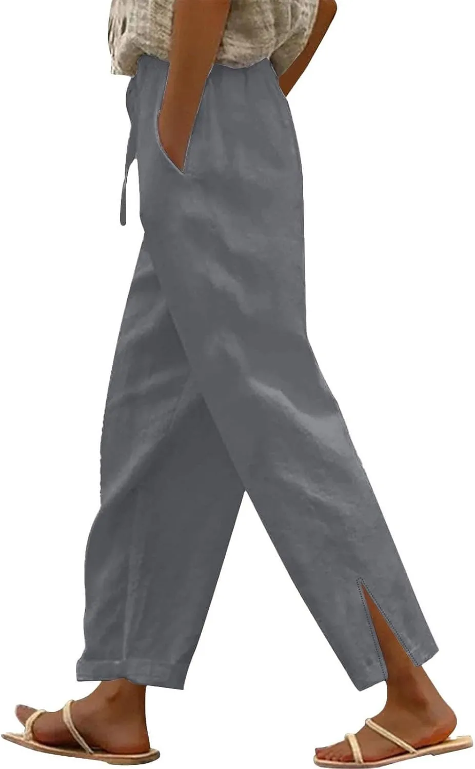 Linen Pants Women Trendy 2025 High Waisted Wide Leg Lounge Pant Drawstring Comfy Trousers Boho Beach Outfits