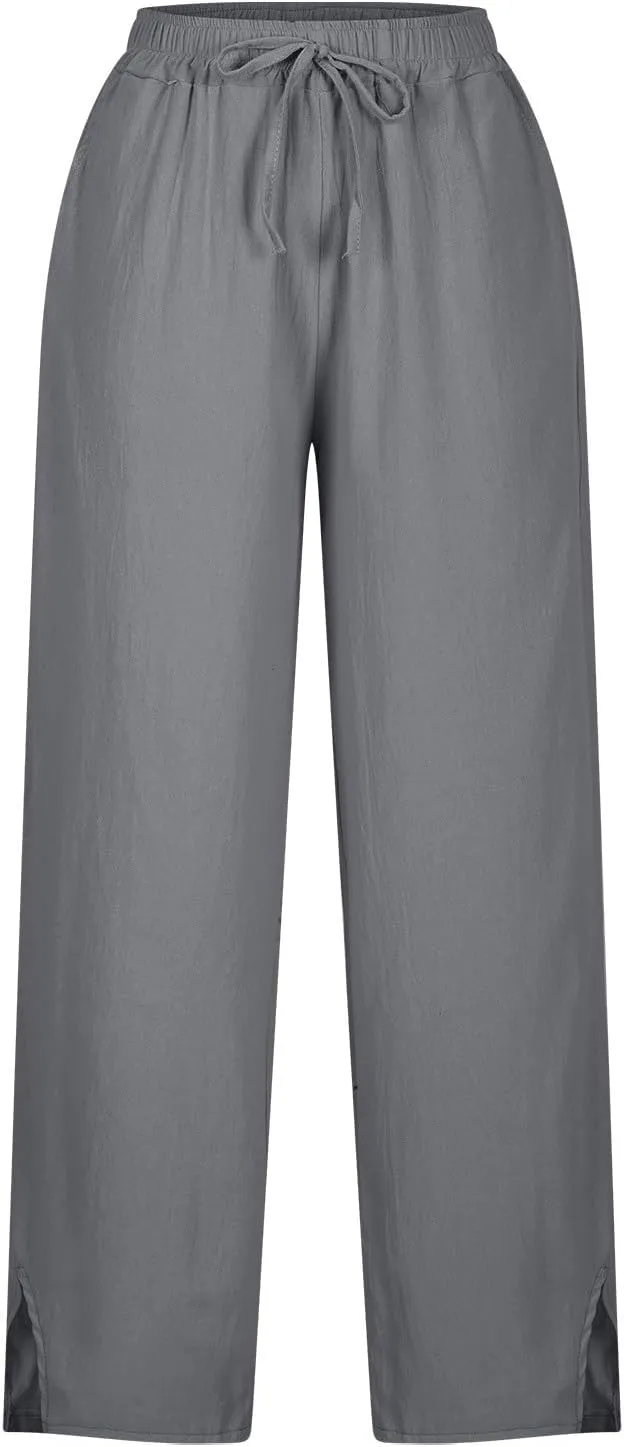 Linen Pants Women Trendy 2025 High Waisted Wide Leg Lounge Pant Drawstring Comfy Trousers Boho Beach Outfits