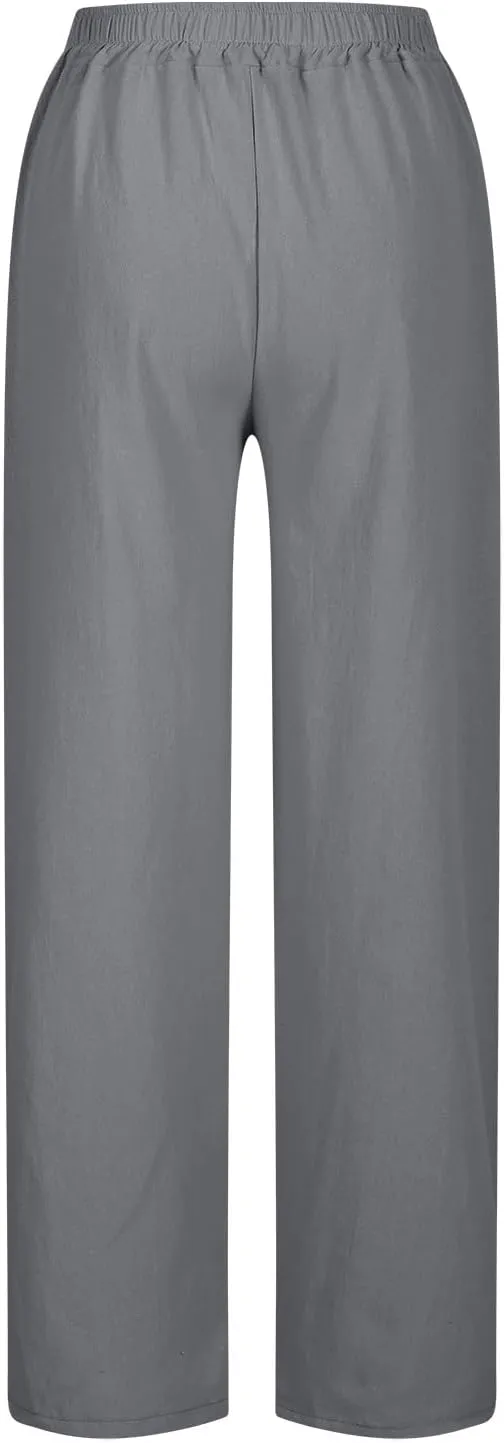 Linen Pants Women Trendy 2025 High Waisted Wide Leg Lounge Pant Drawstring Comfy Trousers Boho Beach Outfits