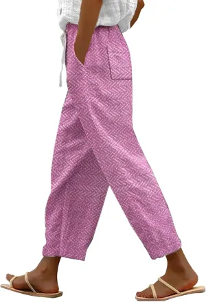 Linen Pants Women Wide Leg Summer Linen Linen Outfit (Hot Pink, XL)
