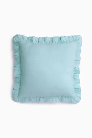 Linen Ruffle Medley Cushion Cover-Moody Blue