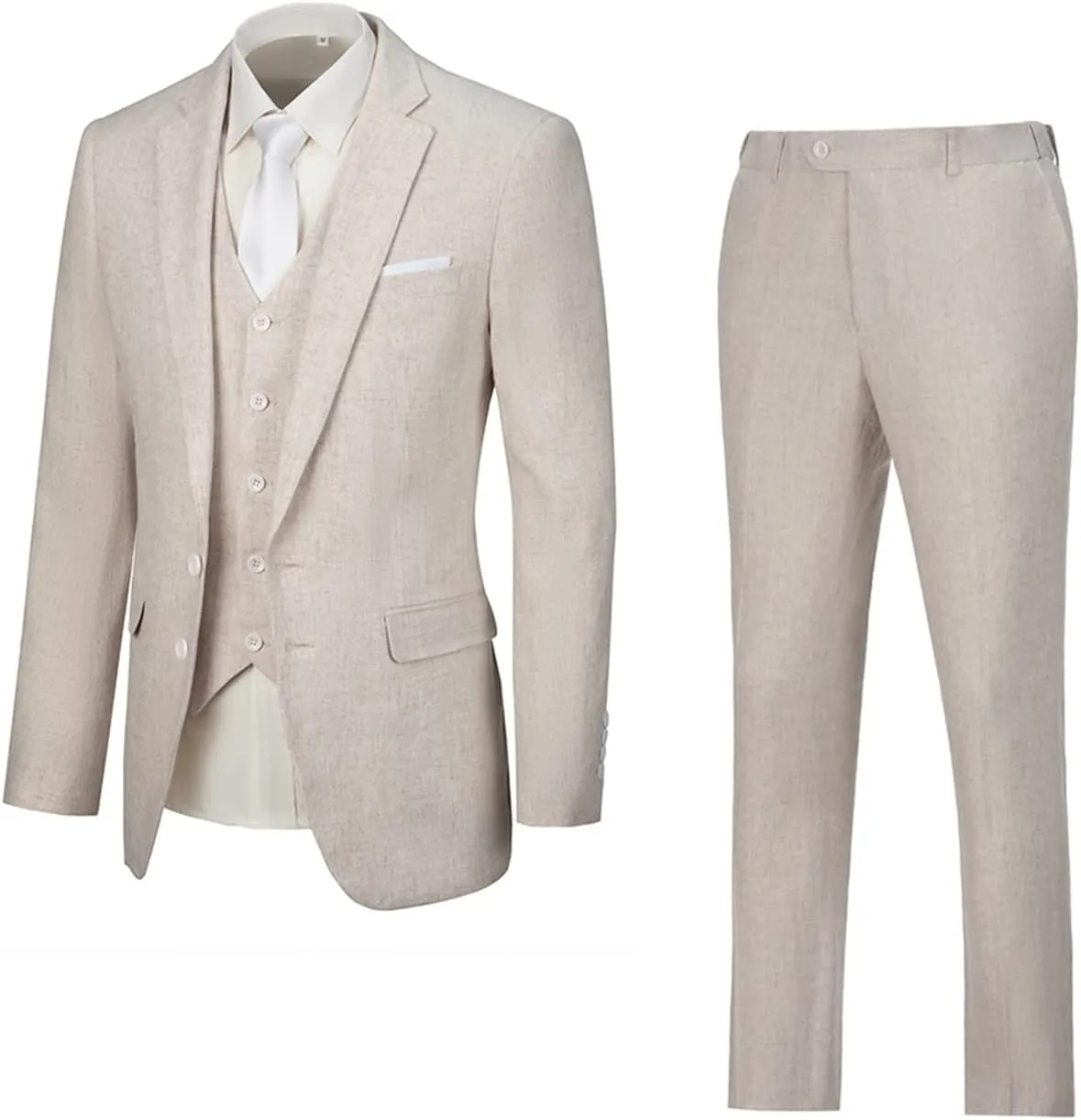 Linen Suit 3 Pieces Vintage Retro Wedding Prom Suits Slim Fit Jacket Blazer Groom Tuxedos