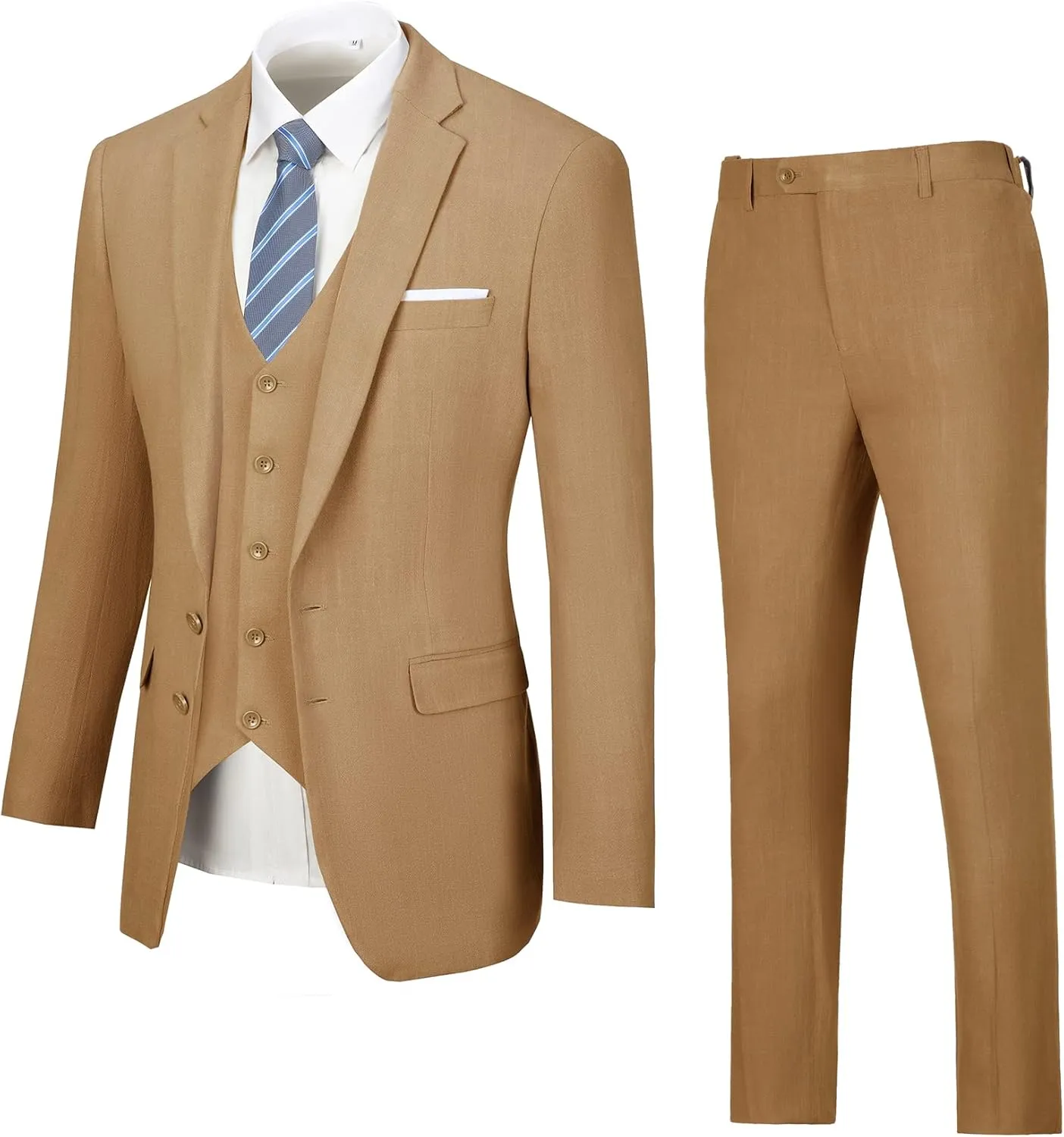 Linen Suit 3 Pieces Vintage Retro Wedding Prom Suits Slim Fit Jacket Blazer Groom Tuxedos