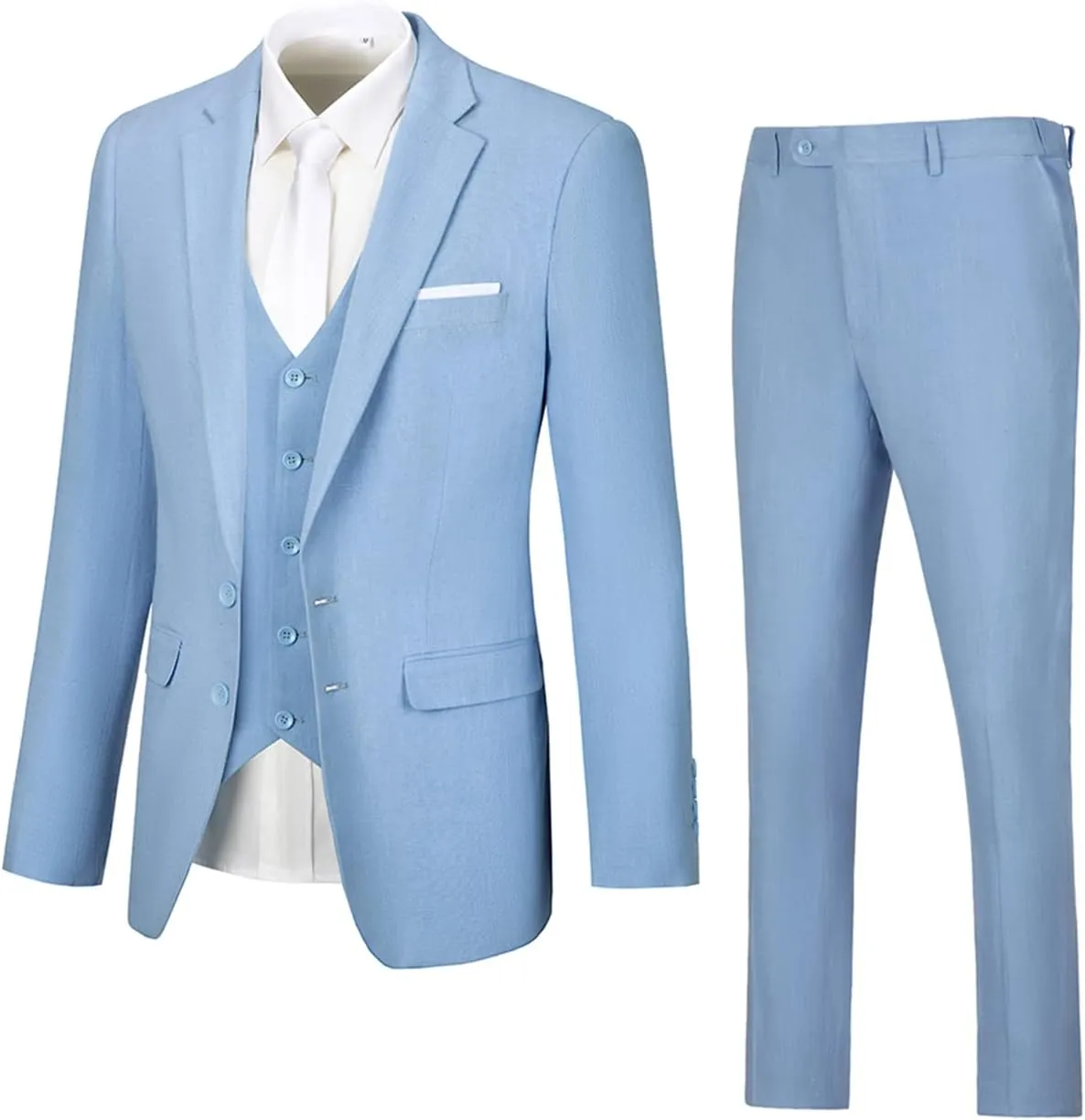 Linen Suit 3 Pieces Vintage Retro Wedding Prom Suits Slim Fit Jacket Blazer Groom Tuxedos