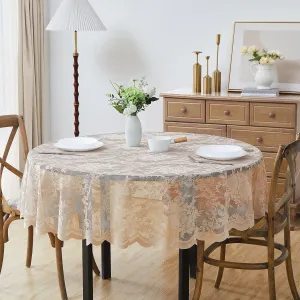 LinenZone Beautiful Round Lace Tablecloth with Elegant Scalloped Bottom for Any Special Event Such as Wedding, Birthday Party, Baby Shower, Anniversary. Sits 4 to 6 People. (Luna TC 70 Round, Linen)