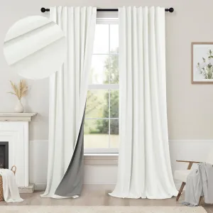 Living Room Curtains 84 Inches Long Faux Linen Darkening Curtain for Bedroom Boho Burlap Full Blackout Soundproof Thermal Insulated Drapes for Nursery Room Divider 52x84 Length 2 Panel Ivory Off White