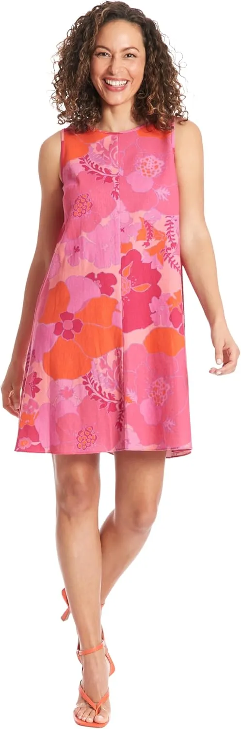 London Times Linen Blend Sleeveless Shift Summer Casual Dresses for Women