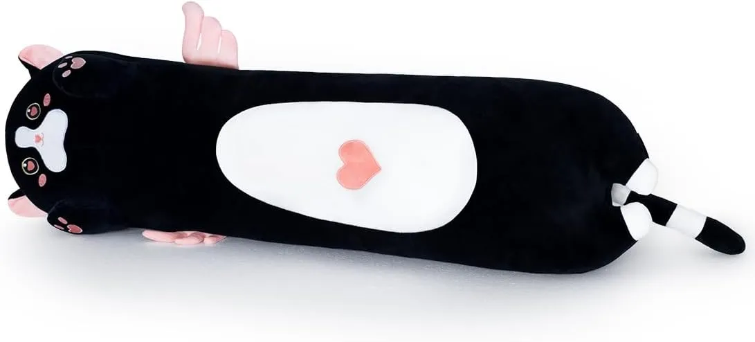 Long Cat Plush Body Pillow, Cute Cat Plush Toy Pillows with Wings, Stuffed Animals Kitten Soft Plushies Gifts for Kids Girls Girlfriend(AngelCat Pink, 35.4in/90cm)
