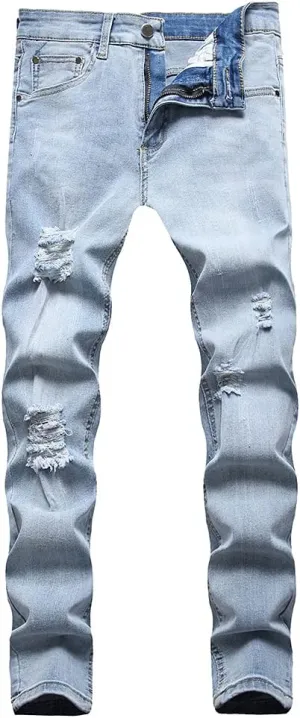 LONGBIDA Men's Slim Fit Ripped Stretch Skinny Jeans for Men, Distressed Tapered Leg Fashion Pants
