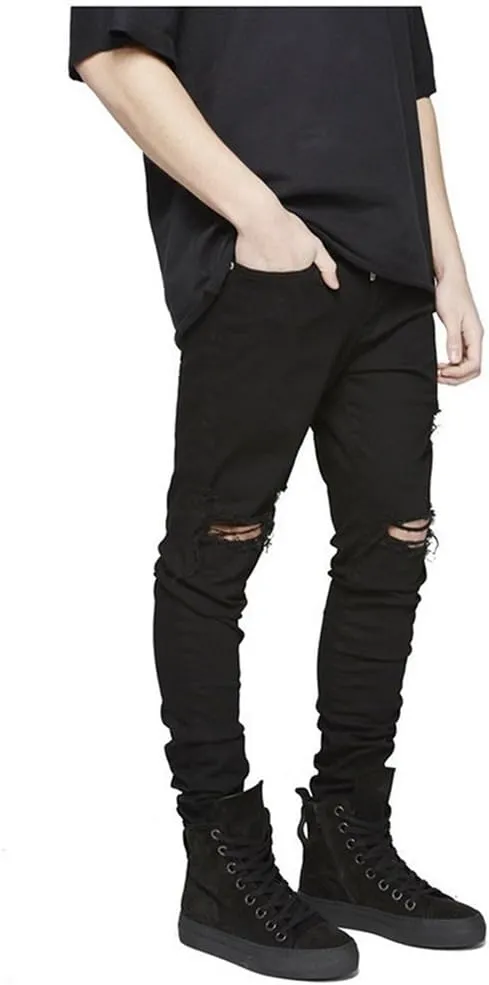 LONGBIDA Men's Slim Fit Ripped Stretch Skinny Jeans for Men, Distressed Tapered Leg Fashion Pants