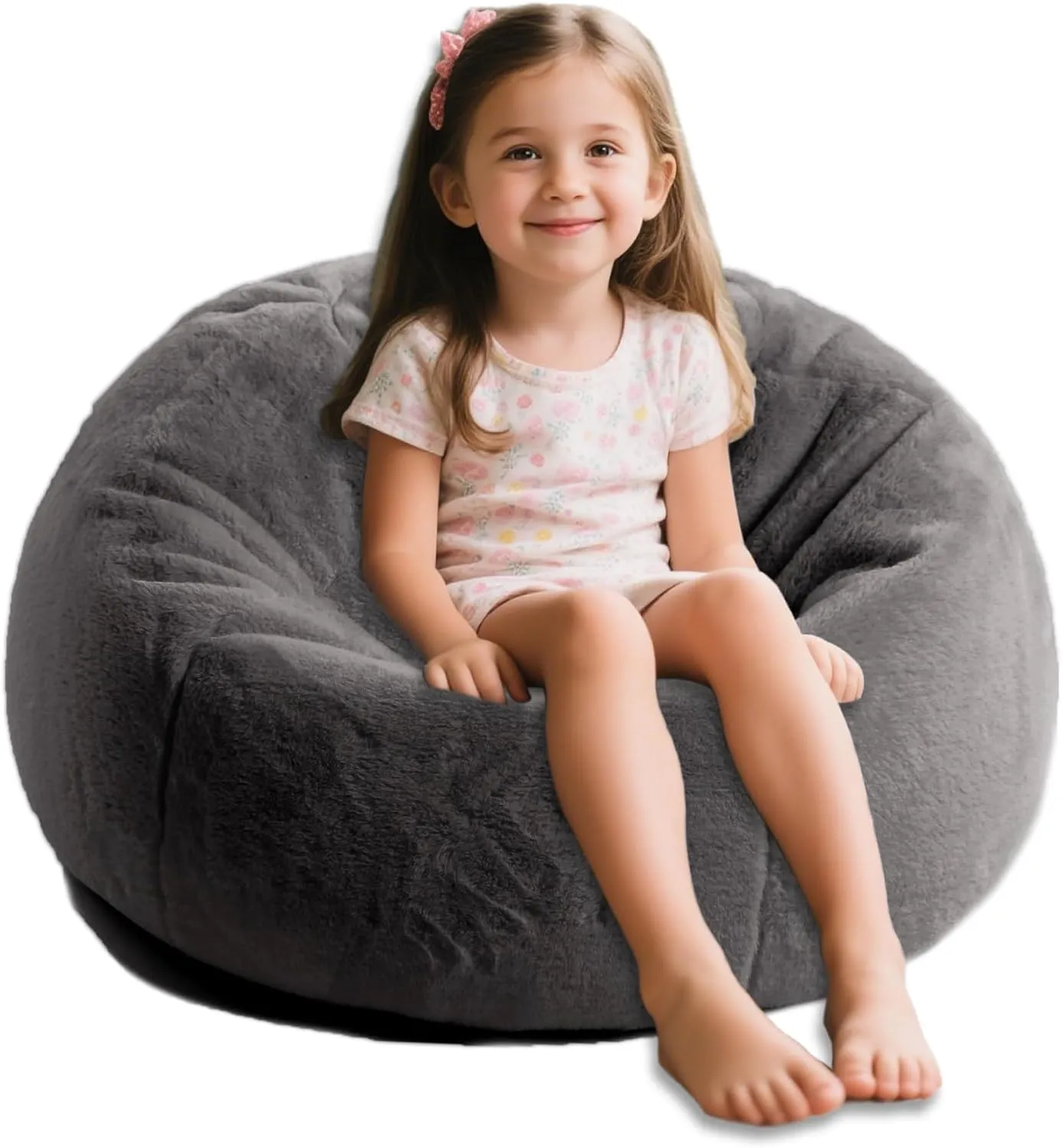 LPMOERA Bean Bag Chair Cover for Kids(No Filler) Stuffed Animal Storage Fluffy Faux Fur Bean Bag Chair for Toddler Kids Dark Gray