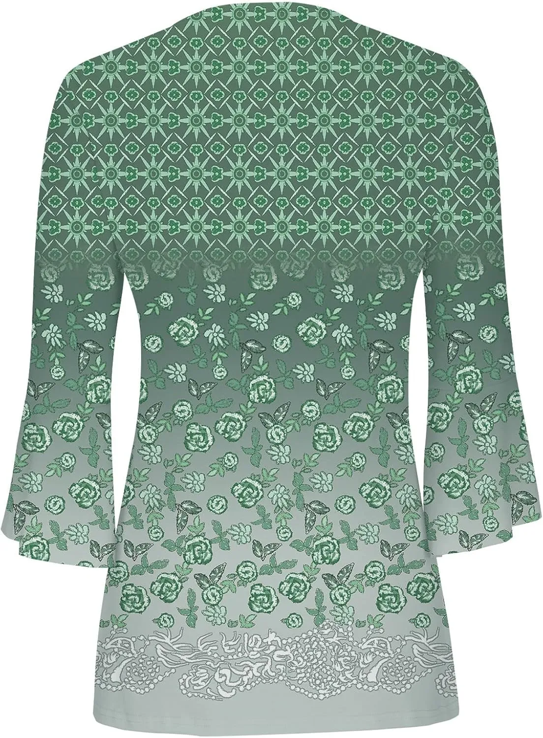 LRMQS Womens Spring Tops 2025 Casual Fashion 3/4 Bell Sleeve V Neck Tunic T-Shirts Vintage Floral Blouses Trendy Clothes