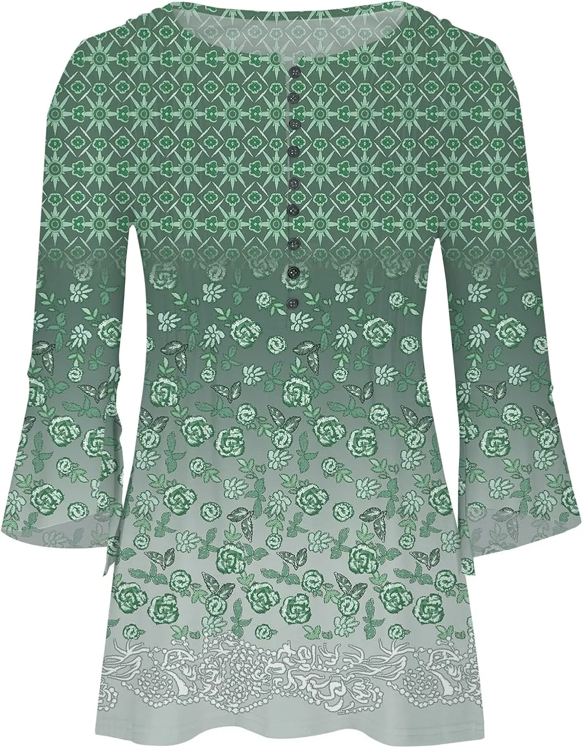 LRMQS Womens Spring Tops 2025 Casual Fashion 3/4 Bell Sleeve V Neck Tunic T-Shirts Vintage Floral Blouses Trendy Clothes