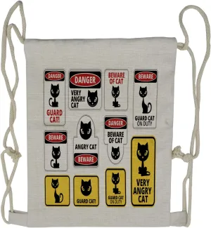 Lunarable Funny Drawstring Backpack, Anger Cat Danger Beware Signs, Sackpack Bag