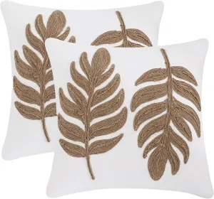 LUOYEHK Rope Embroidered Throw Pillow Covers 18x18 Inch Pack of 2 Two Willow Leaves Decorative Pillow Cases Hemp Rope Canvas Cushion Covers for Couch Sofa Bed Living Room
