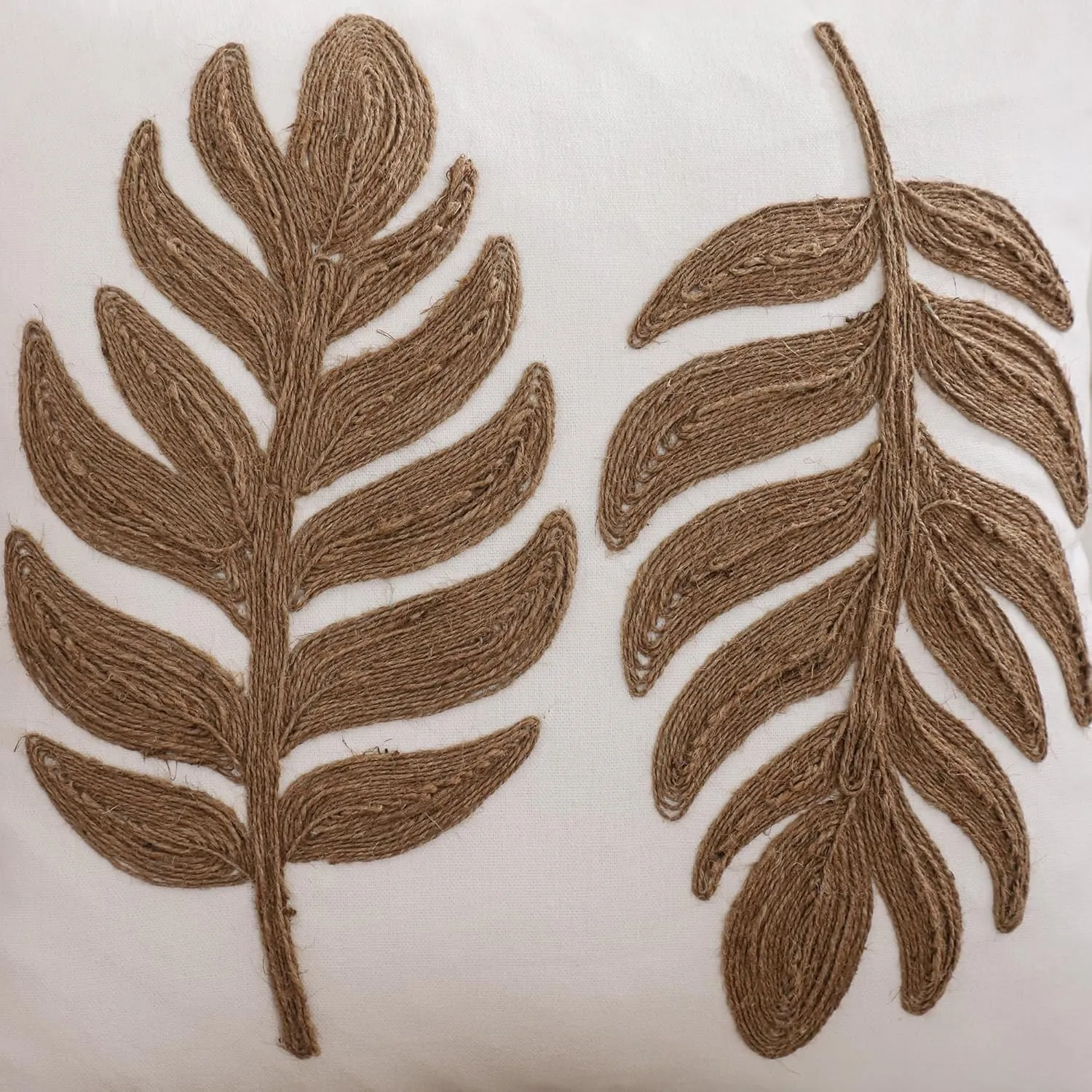 LUOYEHK Rope Embroidered Throw Pillow Covers 18x18 Inch Pack of 2 Two Willow Leaves Decorative Pillow Cases Hemp Rope Canvas Cushion Covers for Couch Sofa Bed Living Room