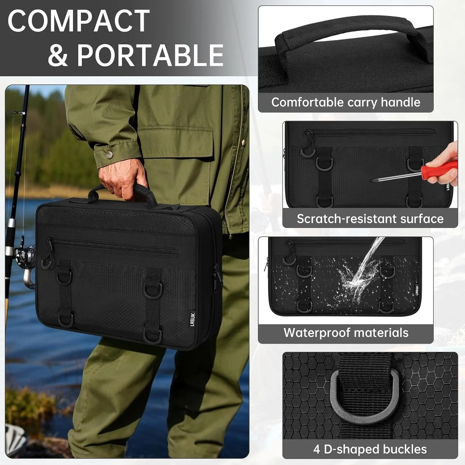 Lure Bag Utility Binder Tackle Bag - with 4 Single Pocket Sleeves and 2 Double Pocket for Lure, Line, Hooks, Sinkers, Black