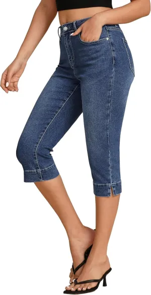 luvamia Capri Jeans for Women Trendy High Waisted Slim Split Hem Stretch Denim Jean Capris Cropped Pants Casual Summer