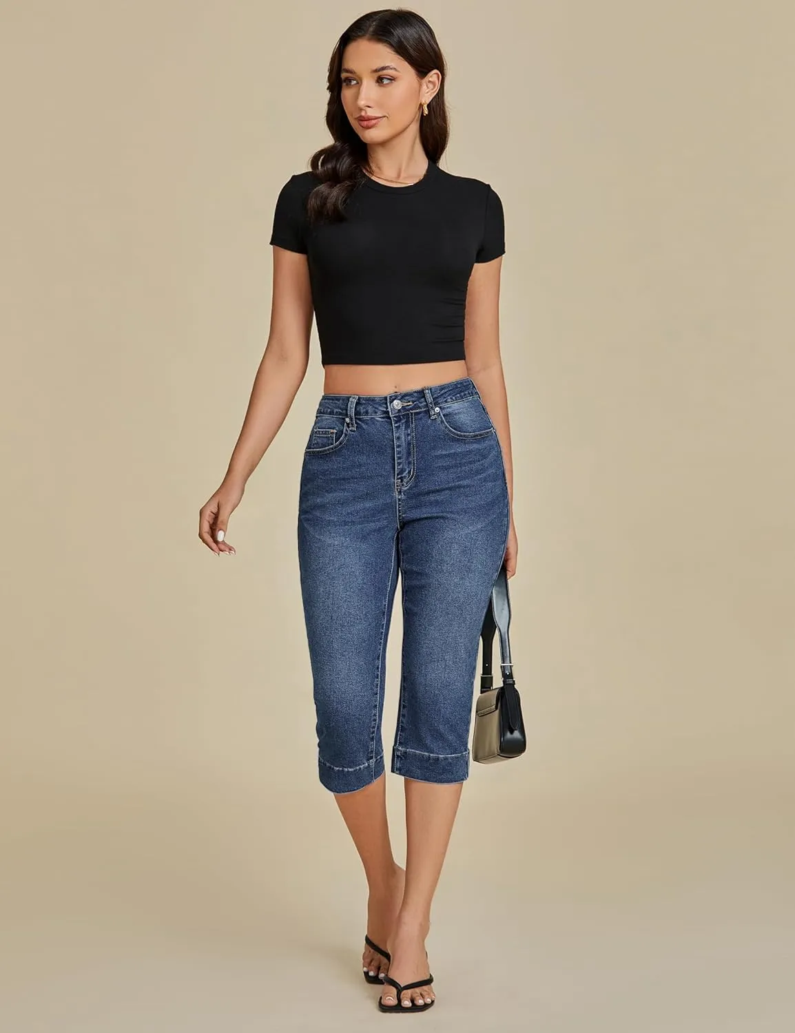 luvamia Capri Jeans for Women Trendy High Waisted Slim Split Hem Stretch Denim Jean Capris Cropped Pants Casual Summer