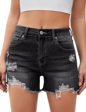 luvamia Jean Shorts for Women High Waisted Trendy Summer Casual Ripped Cutoff Stretchy Distressed Denim Shorts Jorts