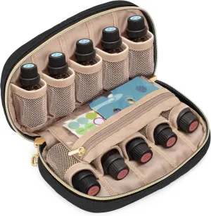 LUXJA Essential Oil Organizer -Holds 10 Bottles (5ml-15ml, Also Fits Roller Bottles), Travel Case for Essential Oils with Zipper Pockets (Bag Only), Black