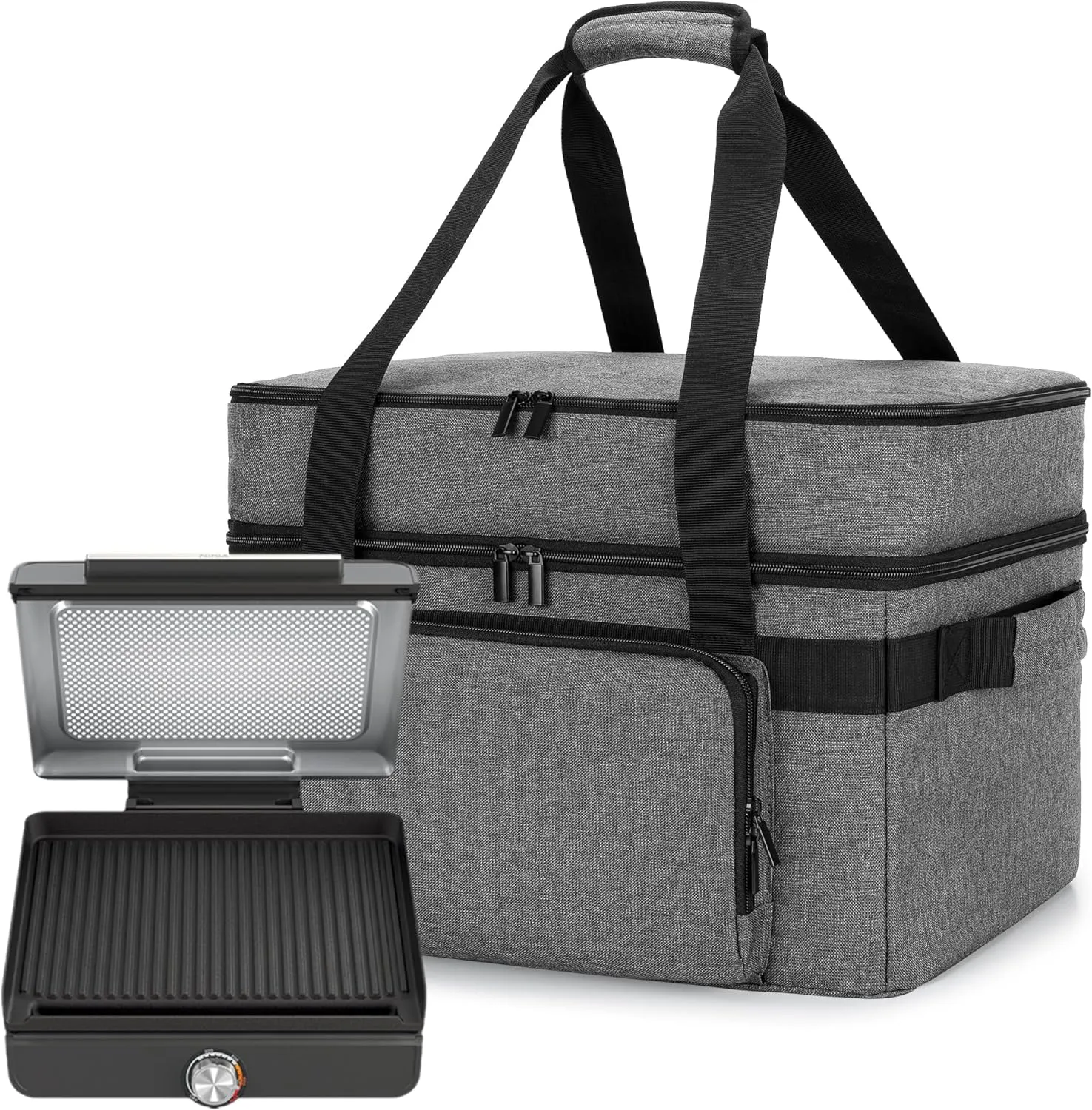 LUXJA Indoor Grill Carrying Bag with Bottom Pad Compatible with Ninja Sizzle GR101 Smokeless Grill, Double Layer Electric Grill Bag with Plates Section (Bag Only), Gray