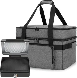 LUXJA Indoor Grill Carrying Bag with Bottom Pad Compatible with Ninja Sizzle GR101 Smokeless Grill, Double Layer Electric Grill Bag with Plates Section (Bag Only), Gray