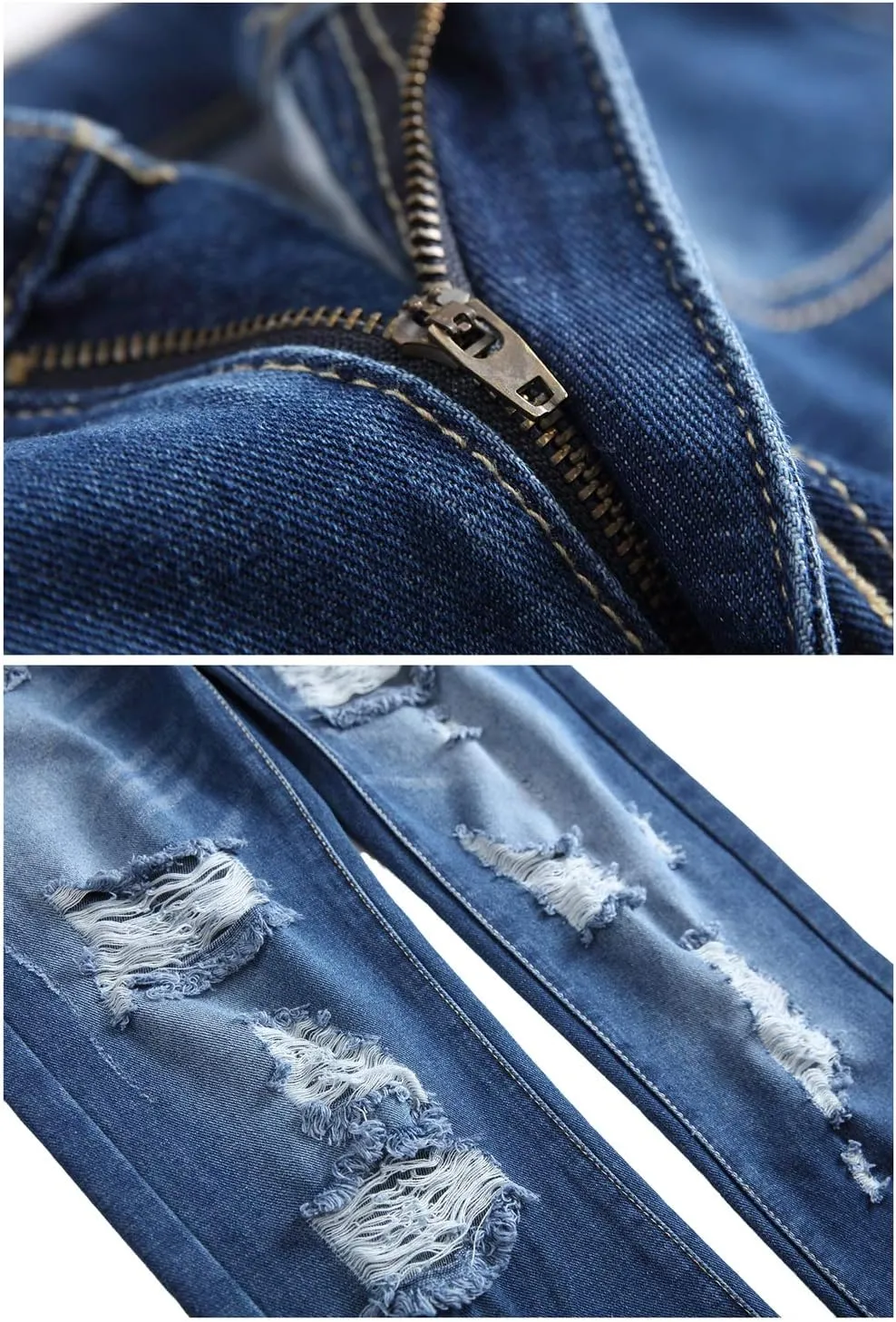 LZLER Mens Ripped Jeans,Distressed Destroyed Slim Fit Straight Leg Denim Pant with Holes