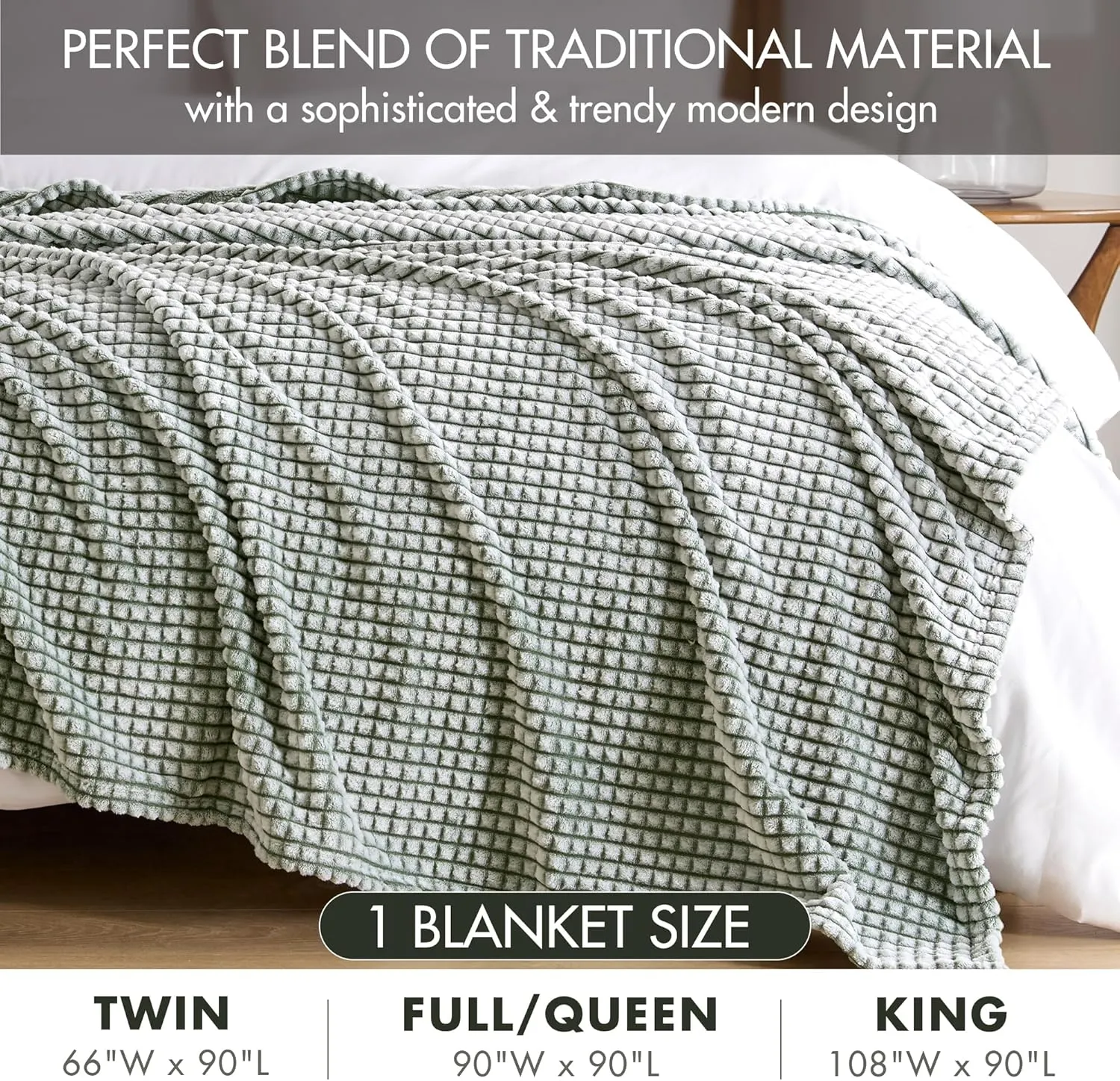 Madison Park Cozy Blanket Soft Plush Blanket Chic Backprinted Carved Texture Design, Trendy, All Seasons Lightweight Bedding for Summer Cover for Bed, Couch & Sofa, Full/Queen, Green
