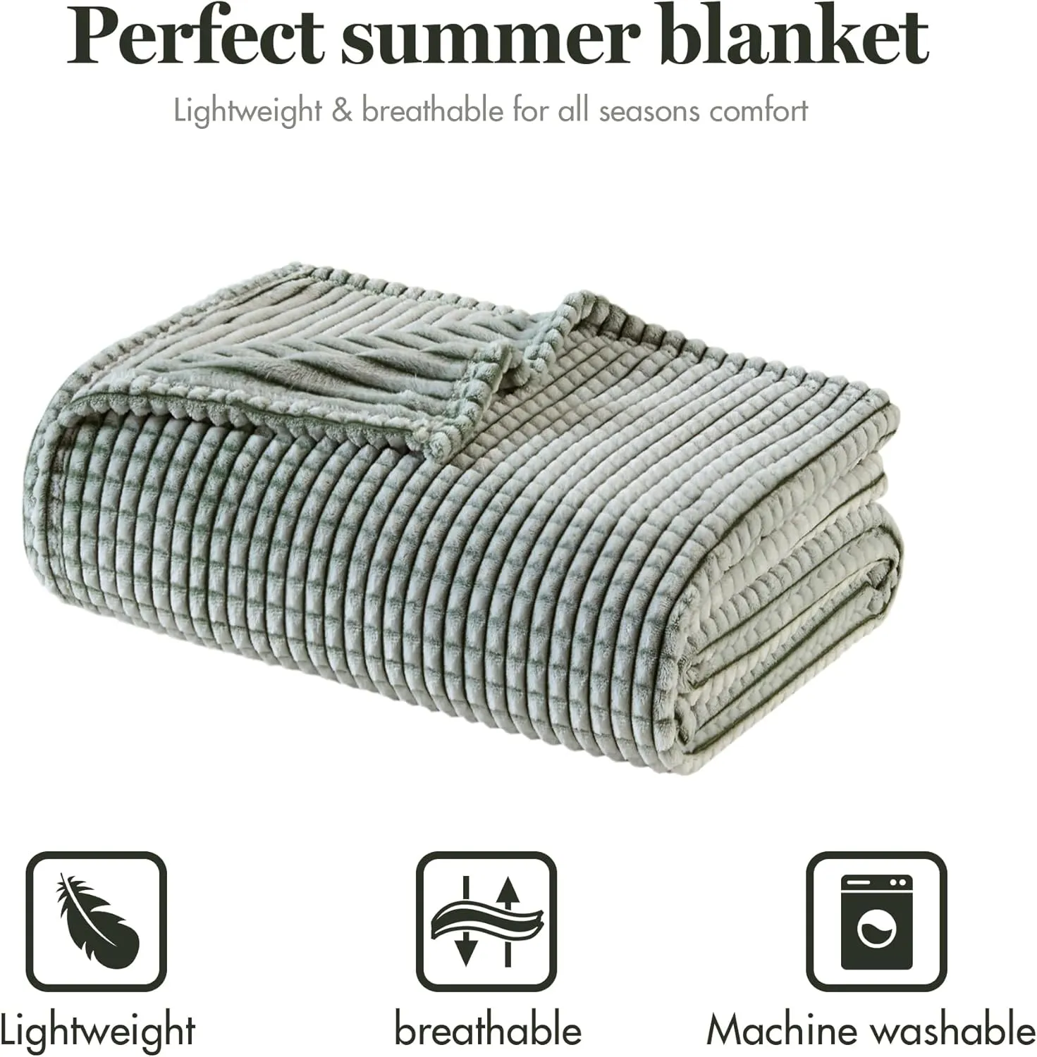 Madison Park Cozy Blanket Soft Plush Blanket Chic Backprinted Carved Texture Design, Trendy, All Seasons Lightweight Bedding for Summer Cover for Bed, Couch & Sofa, Full/Queen, Green