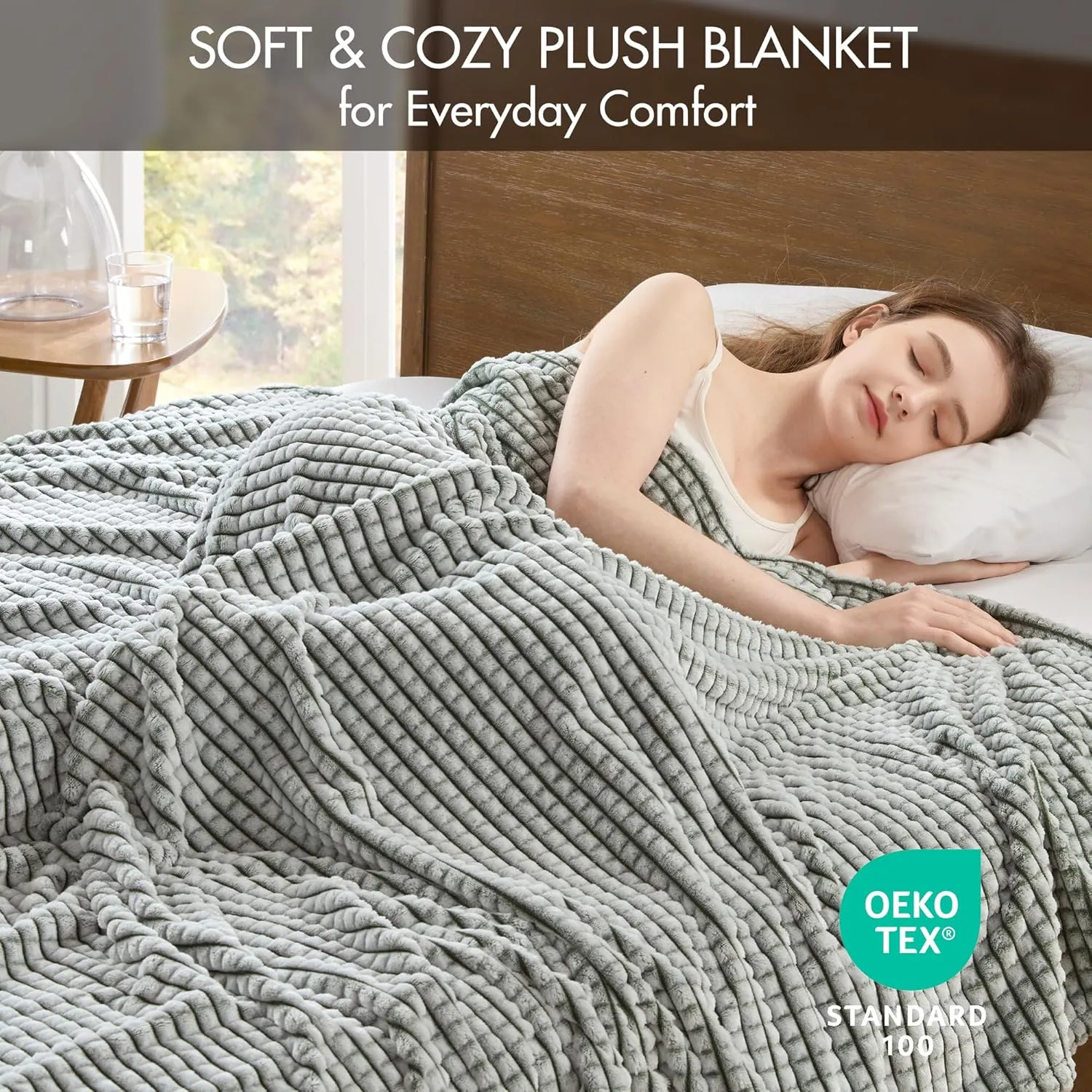 Madison Park Cozy Blanket Soft Plush Blanket Chic Backprinted Carved Texture Design, Trendy, All Seasons Lightweight Bedding for Summer Cover for Bed, Couch & Sofa, Full/Queen, Green