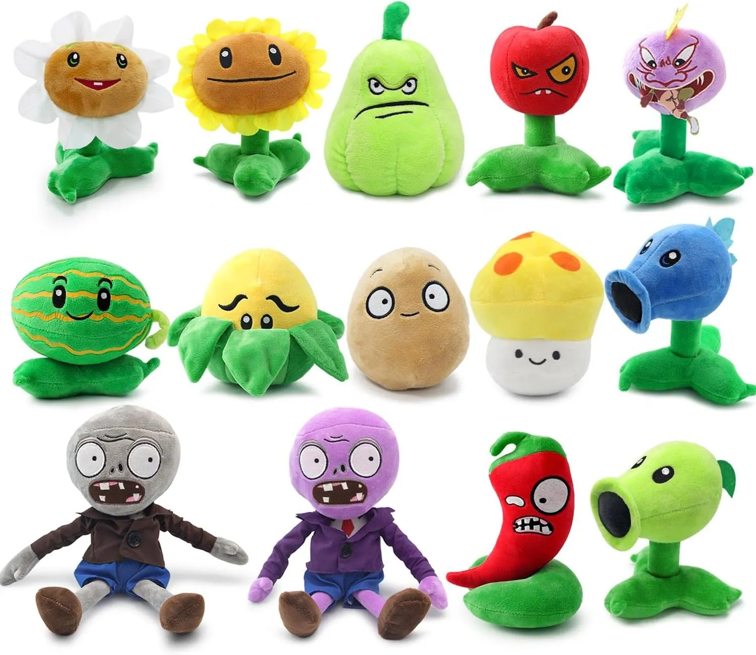 Maikerry 14pcs Plants and Zombies Plush vs Toys Sets PVZ Plush Stuffed Toys Soft Figure Doll Great Birthday Gifts for Boys and Girls