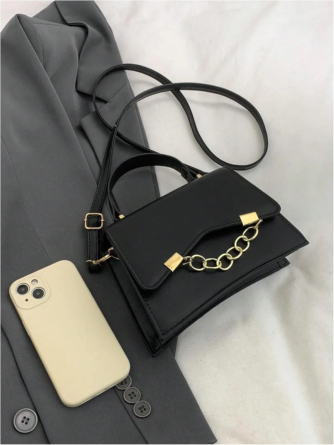 MakeMeChic Women's Faux Leather Crossbody Bag Top Handle Flap Square Handbags
