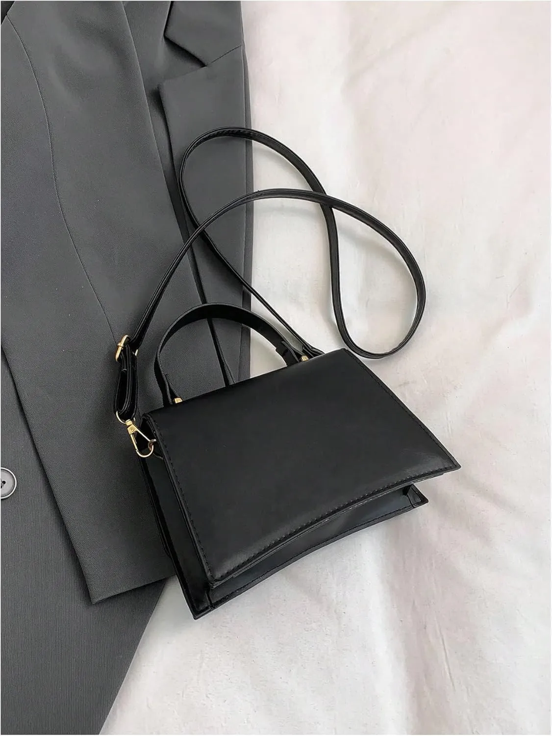 MakeMeChic Women's Faux Leather Crossbody Bag Top Handle Flap Square Handbags