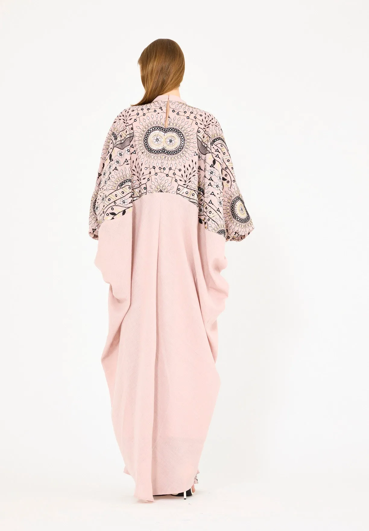Mandarin Collar Embroidered Draped Jalabiya
