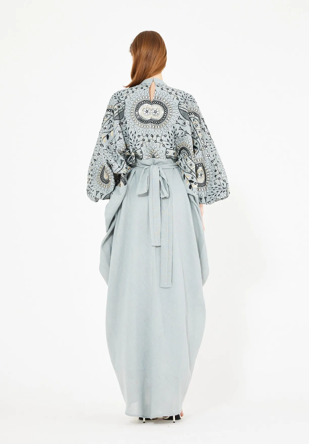 Mandarin Collar Embroidered Draped Jalabiya