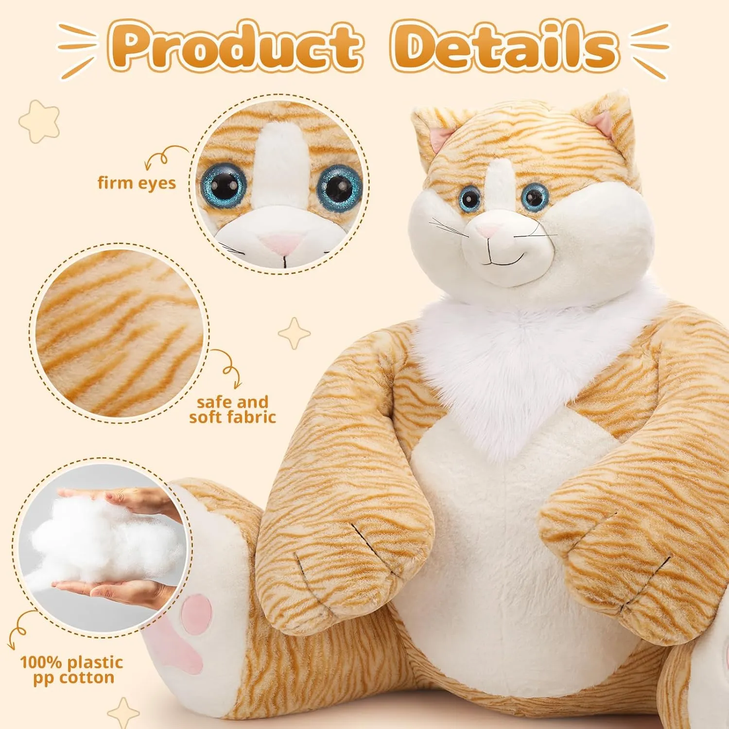 MaoGoLan 20lbs Giant Big Fat Orange Cat Plush Toy, Large Overweight Cat Stuffed Animal 39.3 inches Huge Cute Jumbo Soft Toys,Huge Big Size Fluffy Plushy Fat Oversized Plushie, Gifts for Kid Girl
