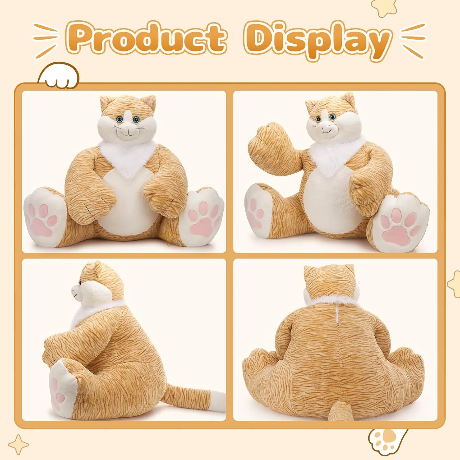 MaoGoLan 20lbs Giant Big Fat Orange Cat Plush Toy, Large Overweight Cat Stuffed Animal 39.3 inches Huge Cute Jumbo Soft Toys,Huge Big Size Fluffy Plushy Fat Oversized Plushie, Gifts for Kid Girl