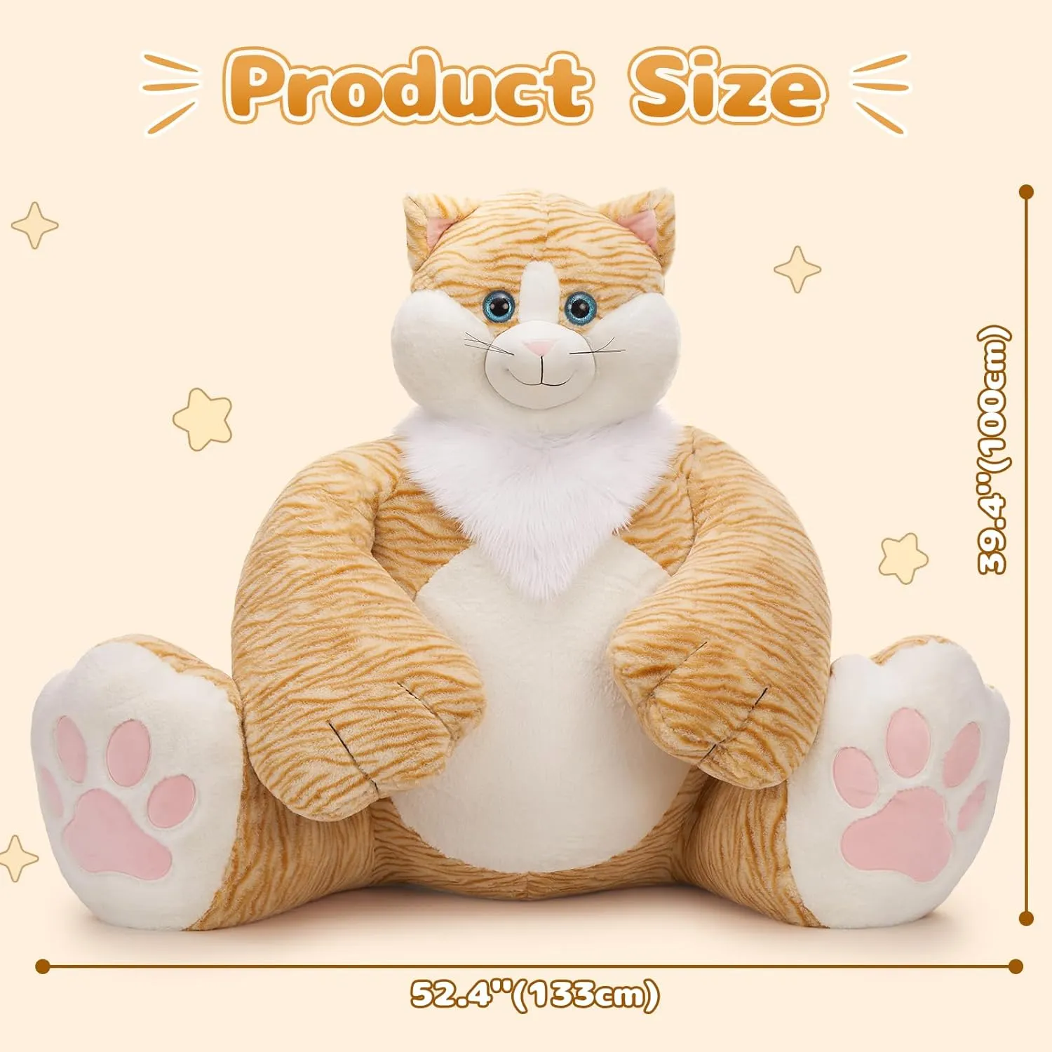 MaoGoLan 20lbs Giant Big Fat Orange Cat Plush Toy, Large Overweight Cat Stuffed Animal 39.3 inches Huge Cute Jumbo Soft Toys,Huge Big Size Fluffy Plushy Fat Oversized Plushie, Gifts for Kid Girl