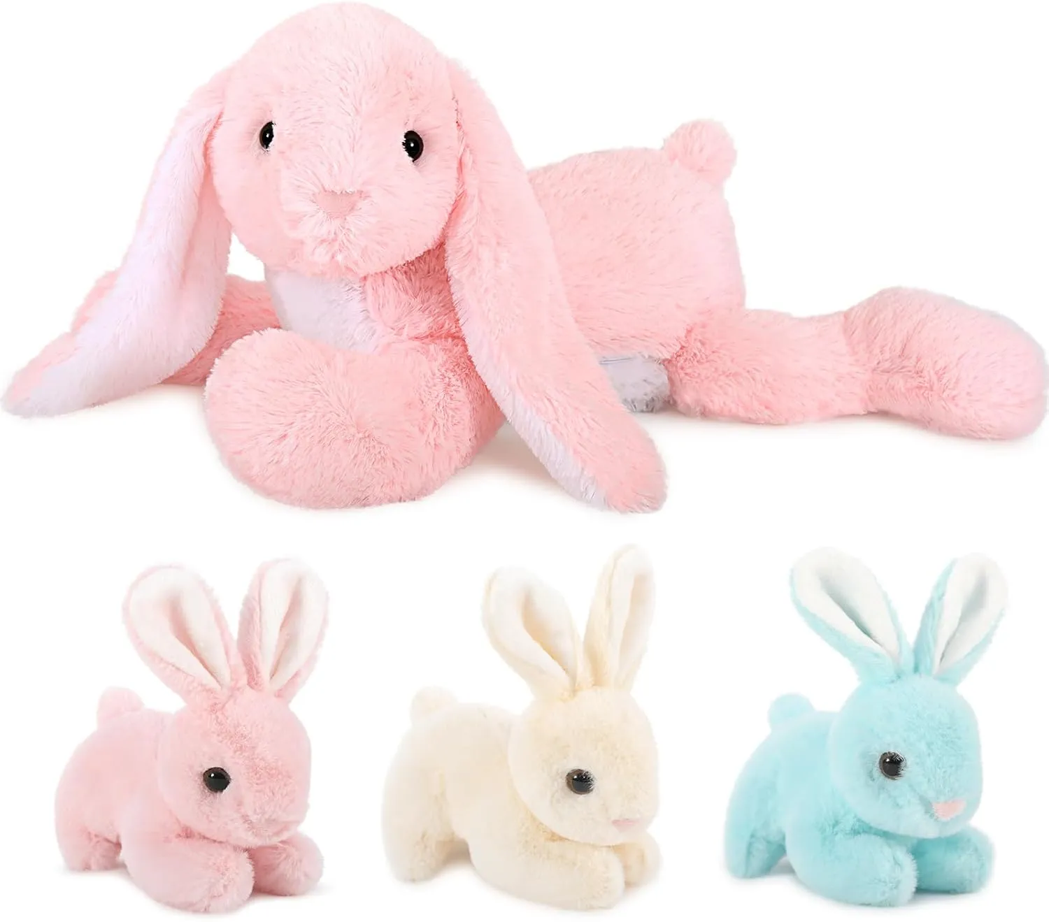 MaoGoLan 4Pcs Giant Bunny Stuffed Animal with 3 Babies Inside, 24" Easter Bunny Plush Toys, Soft and Cuddly Pink Stuffed Rabbit Gift for Kids,Girls,Boys,Teens