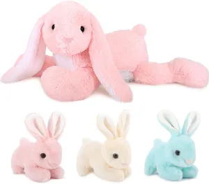 MaoGoLan 4Pcs Giant Bunny Stuffed Animal with 3 Babies Inside, 24" Easter Bunny Plush Toys, Soft and Cuddly Pink Stuffed Rabbit Gift for Kids,Girls,Boys,Teens