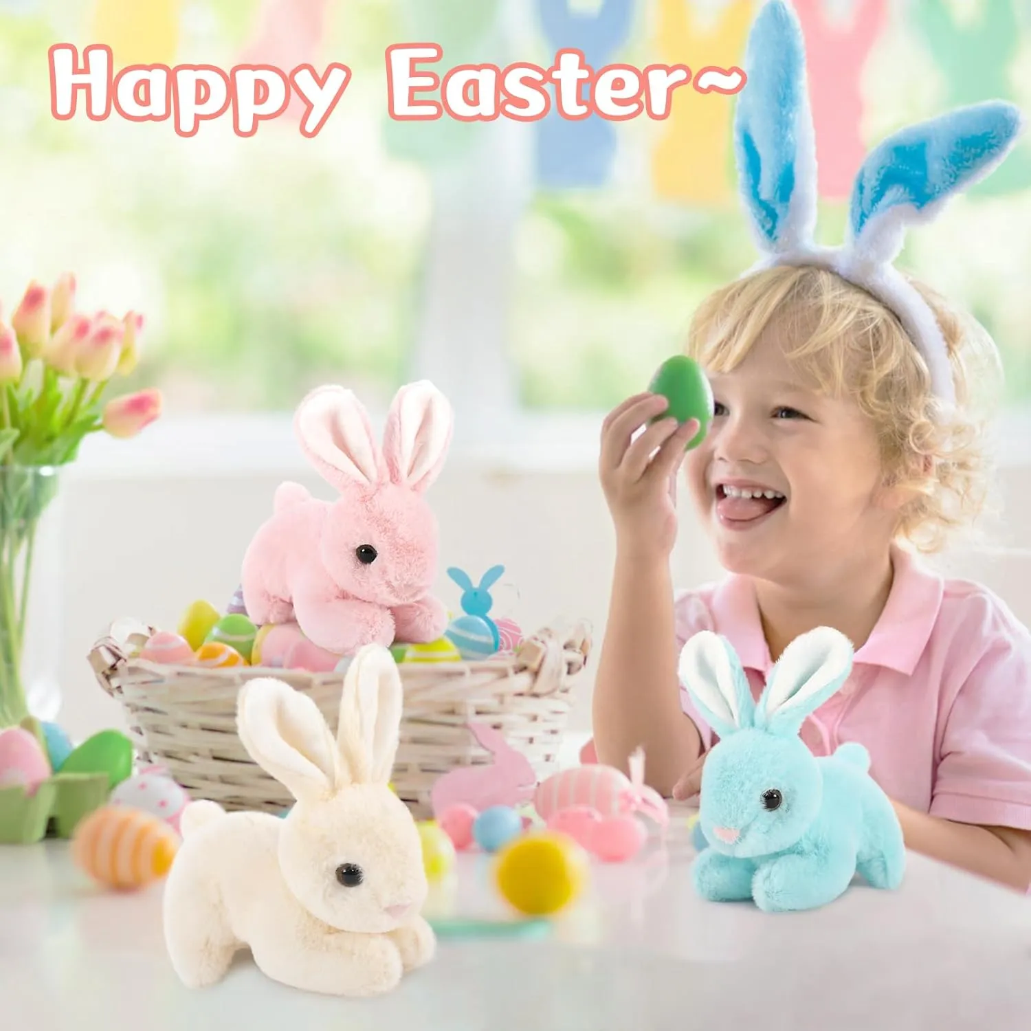 MaoGoLan 4Pcs Giant Bunny Stuffed Animal with 3 Babies Inside, 24" Easter Bunny Plush Toys, Soft and Cuddly Pink Stuffed Rabbit Gift for Kids,Girls,Boys,Teens