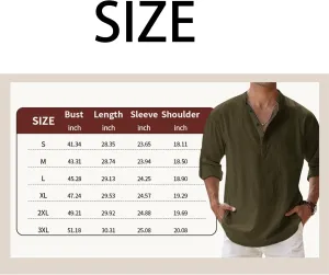 Marco Luca Classic Shirt, Men’S Long Sleeve Casual Beach Shirt with Stand Collar, Loose Fit Summer Top